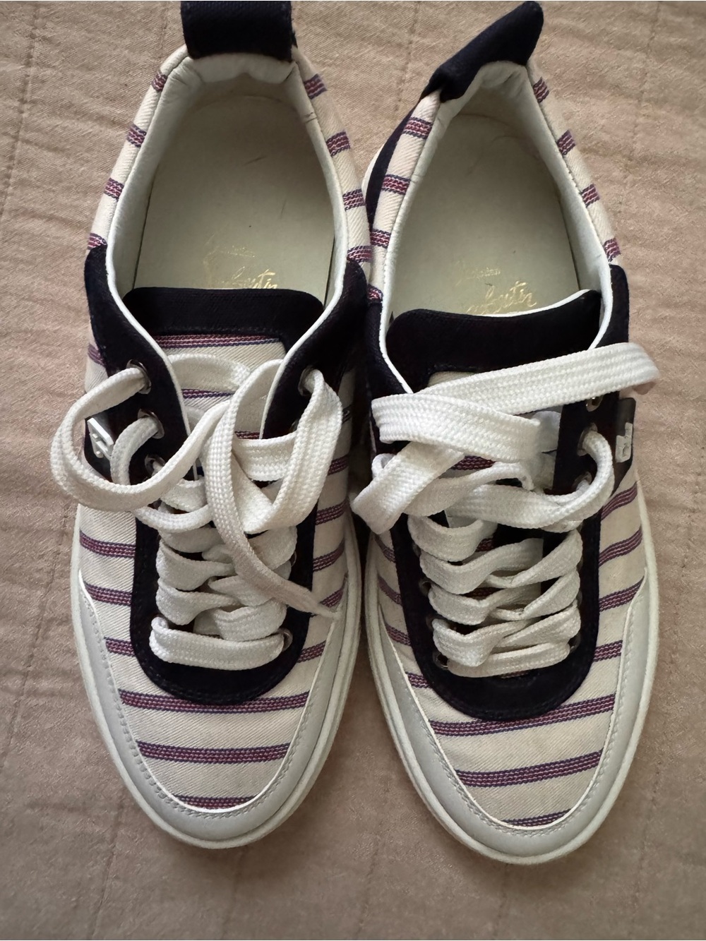 Christian Louboutin Women’s Low-Top Striped Sneakers in White and Purple
